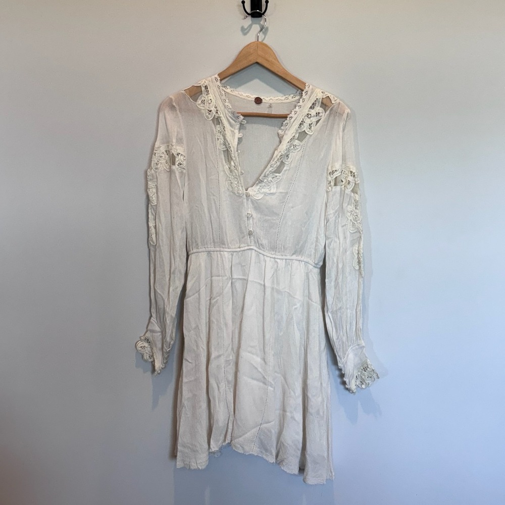 Free People FP One Dress Womens XS Lace Boho Long‎ Sleeve Tunic Top